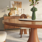 Aurelia Walnut Round Solid Wood Pedestal Dining Table with Snow White Stone Lazy Susan - image 1