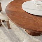 Aurelia Walnut Round Solid Wood Pedestal Dining Table with Snow White Stone Lazy Susan - image 3