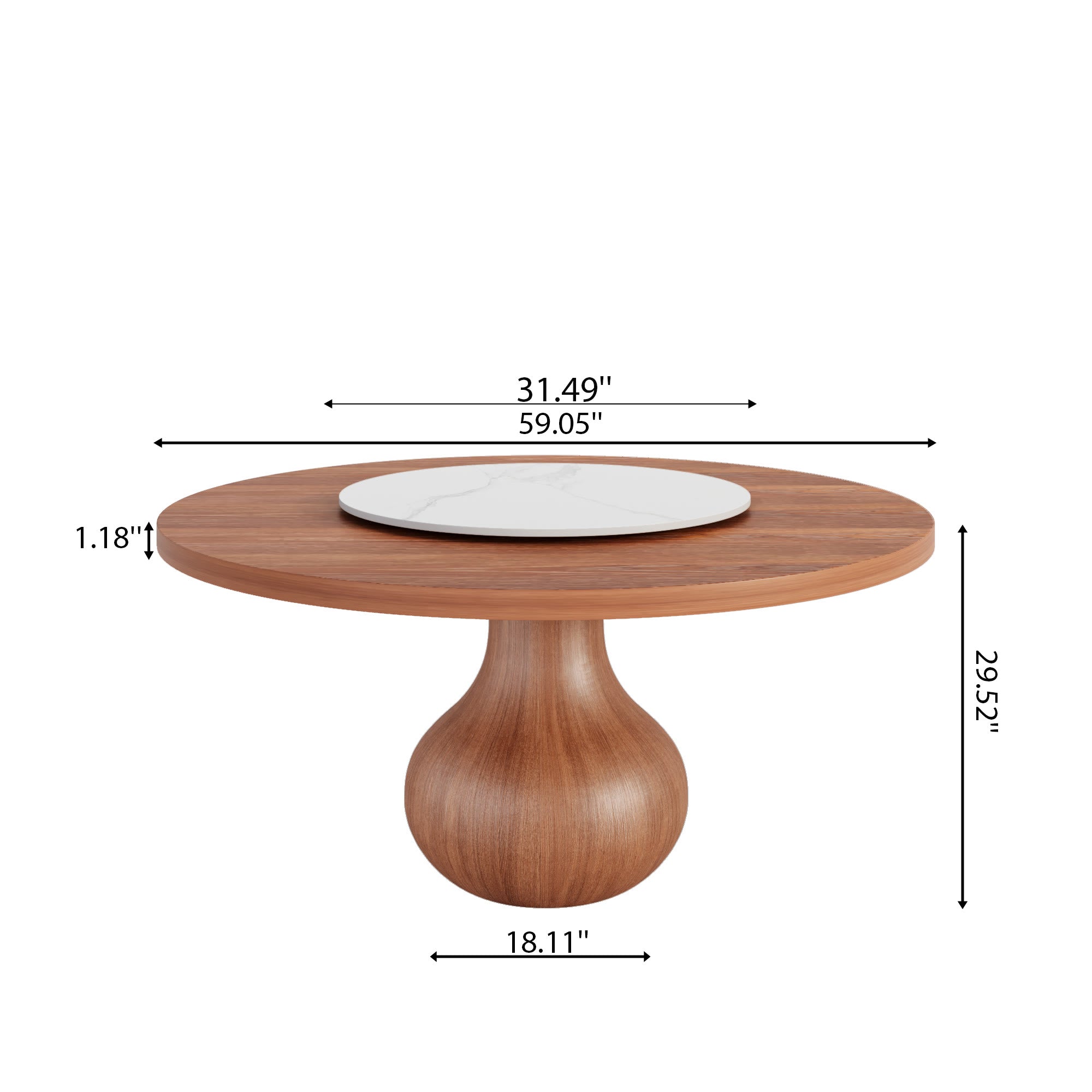 Centria Round Solid Wood Dining Table with Removable White Glossy Stone Lazy Susan - image 5