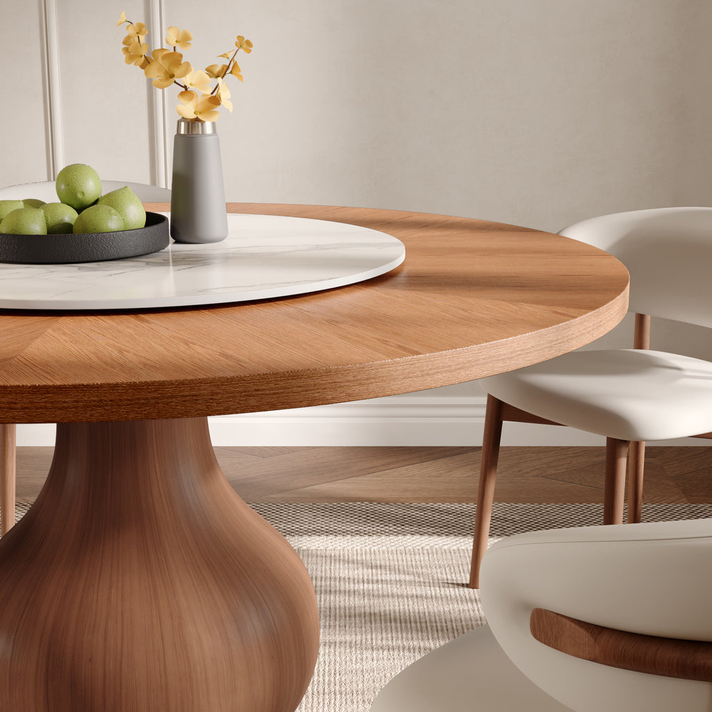Centria Round Solid Wood Dining Table with Removable White Glossy Stone Lazy Susan - image 2