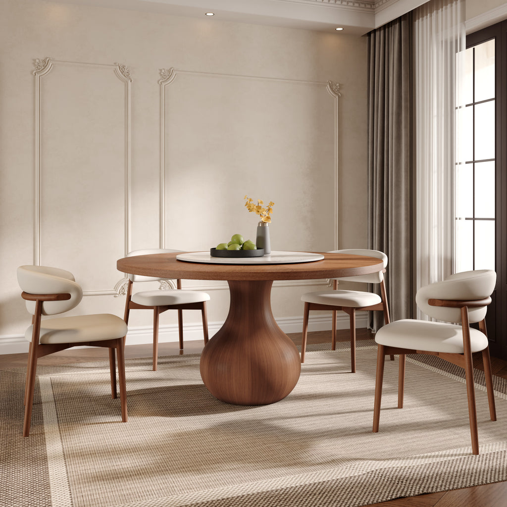 Centria Round Solid Wood Dining Table with Removable White Glossy Stone Lazy Susan - image 3