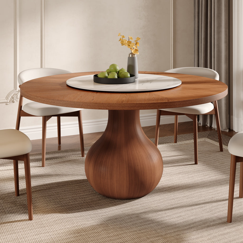 Centria Round Solid Wood Dining Table with Removable White Glossy Stone Lazy Susan - 59.05'' W X 59.05'' D X 29.53'' H - image 0