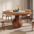 Centria Round Solid Wood Dining Table with Removable White Glossy Stone Lazy Susan - 59.05'' W X 59.05'' D X 29.53'' H - image 0