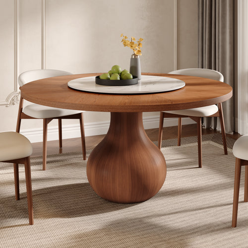 Centria Round Solid Wood Dining Table with Removable White Glossy Stone Lazy Susan - 59.05'' W X 59.05'' D X 29.53'' H - image 0