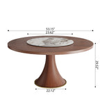 Aurelia Walnut Round Solid Wood Pedestal Dining Table with Pandora Stone Lazy Susan - image 8