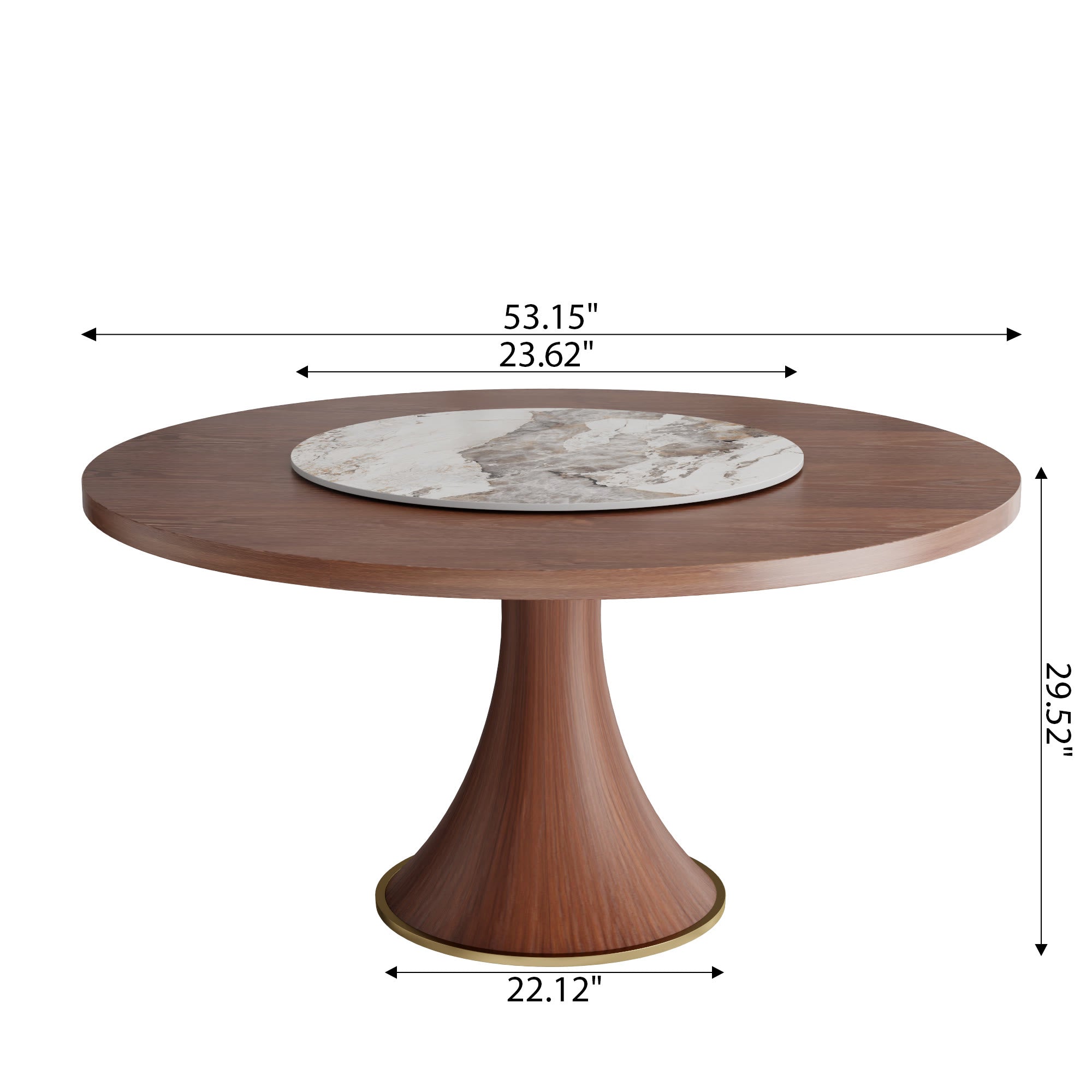 Aurelia Walnut Round Solid Wood Pedestal Dining Table with Pandora Stone Lazy Susan - image 8