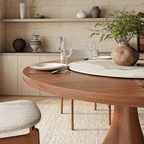 Aurelia Walnut Round Solid Wood Pedestal Dining Table with Pandora Stone Lazy Susan - image 1
