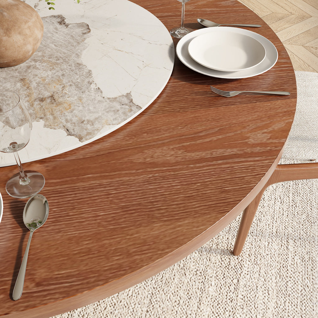 Aurelia Walnut Round Solid Wood Pedestal Dining Table with Pandora Stone Lazy Susan - image 2