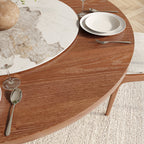 Aurelia Walnut Round Solid Wood Pedestal Dining Table with Pandora Stone Lazy Susan - image 2