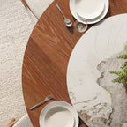 Aurelia Walnut Round Solid Wood Pedestal Dining Table with Pandora Stone Lazy Susan - image 3