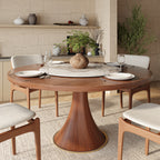 Aurelia Walnut Round Solid Wood Pedestal Dining Table with Pandora Stone Lazy Susan - 59.05'' W X 59.05'' D X 29.53'' H - image 0