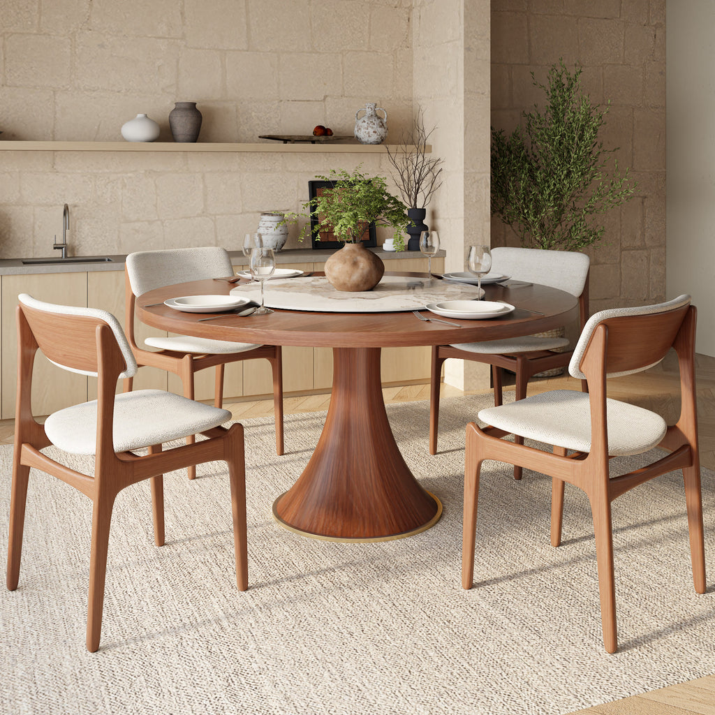 Aurelia Walnut Round Solid Wood Pedestal Dining Table with Pandora Stone Lazy Susan - image 5