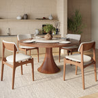 Aurelia Walnut Round Solid Wood Pedestal Dining Table with Pandora Stone Lazy Susan - image 5