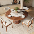Aurelia Walnut Round Solid Wood Pedestal Dining Table with Pandora Stone Lazy Susan - image 4