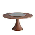 Aurelia Walnut Round Solid Wood Pedestal Dining Table with Gray Stone Lazy Susan - image 6