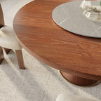Aurelia Walnut Round Solid Wood Pedestal Dining Table with Gray Stone Lazy Susan - image 3