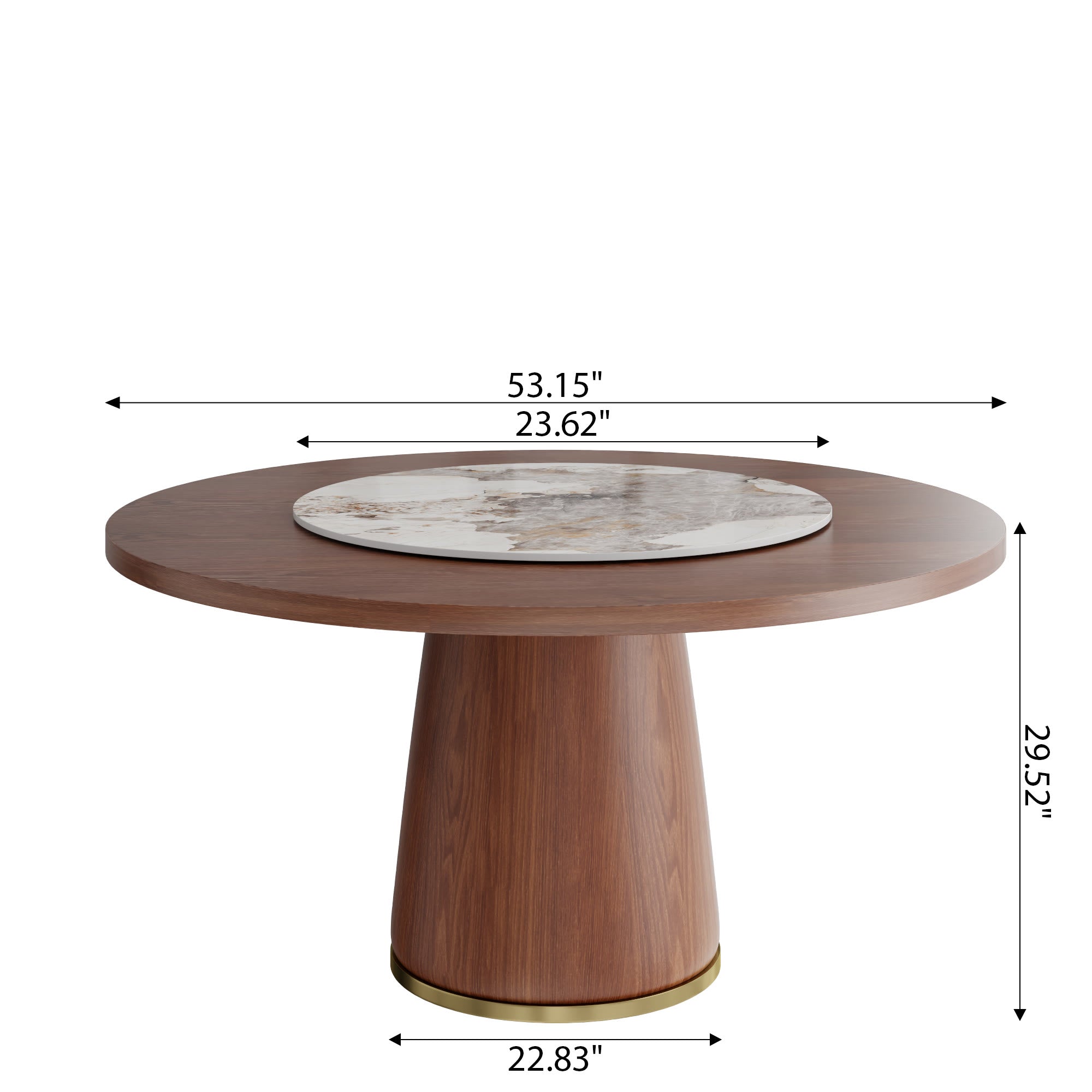 Maris Walnut Round Solid Wood Pedestal Dining Table with Pandora Stone Lazy Susan - image 3