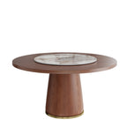 Maris Walnut Round Solid Wood Pedestal Dining Table with Pandora Stone Lazy Susan - image 1