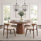 Maris Walnut Round Solid Wood Pedestal Dining Table with Pandora Stone Lazy Susan - image 4