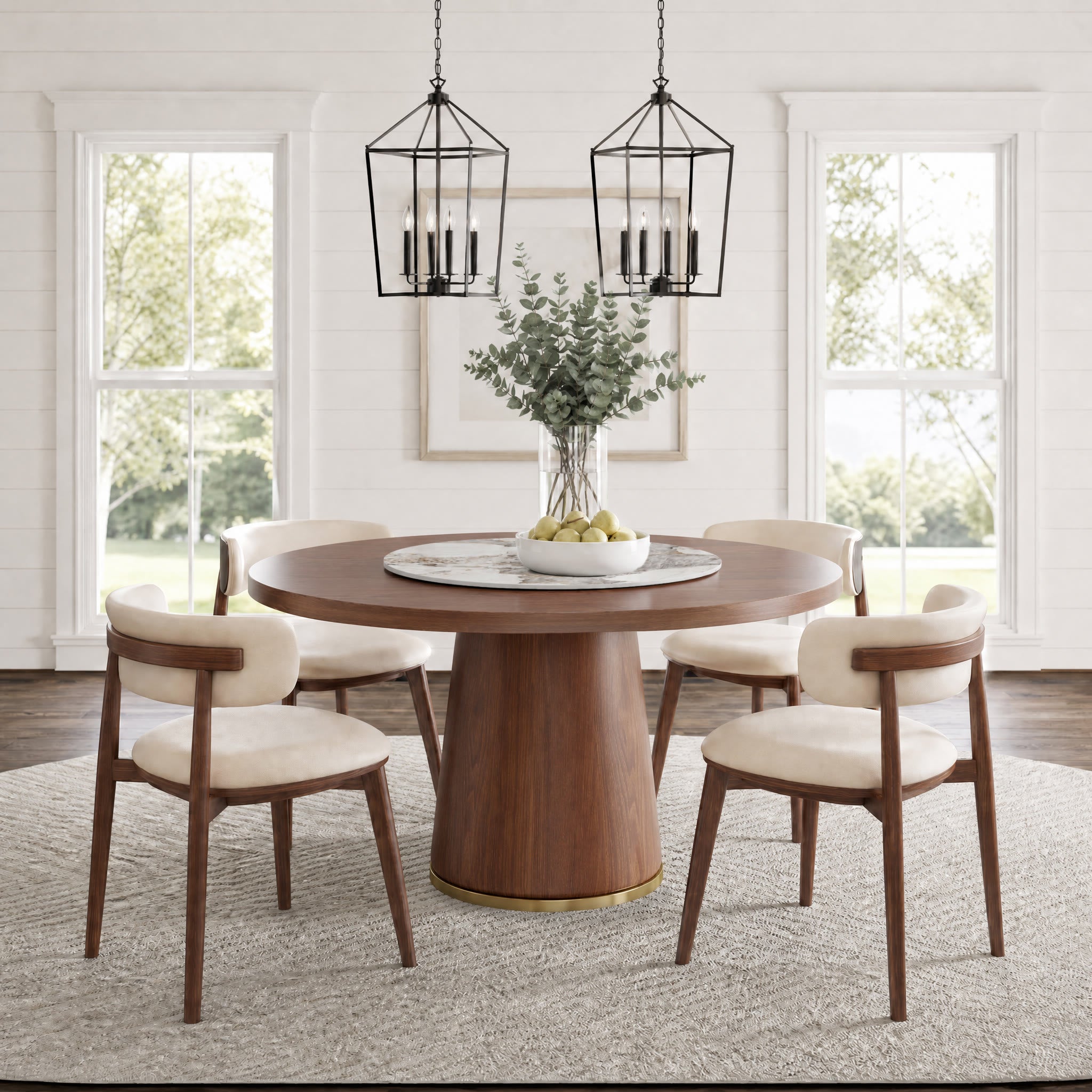 Maris Walnut Round Solid Wood Pedestal Dining Table with Pandora Stone Lazy Susan - image 4