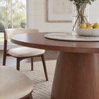 Maris Walnut Round Solid Wood Pedestal Dining Table with Pandora Stone Lazy Susan - image 5