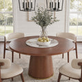 Maris Walnut Round Solid Wood Pedestal Dining Table with Pandora Stone Lazy Susan - 59.05'' W X 59.05'' D X 29.53'' H - image 0
