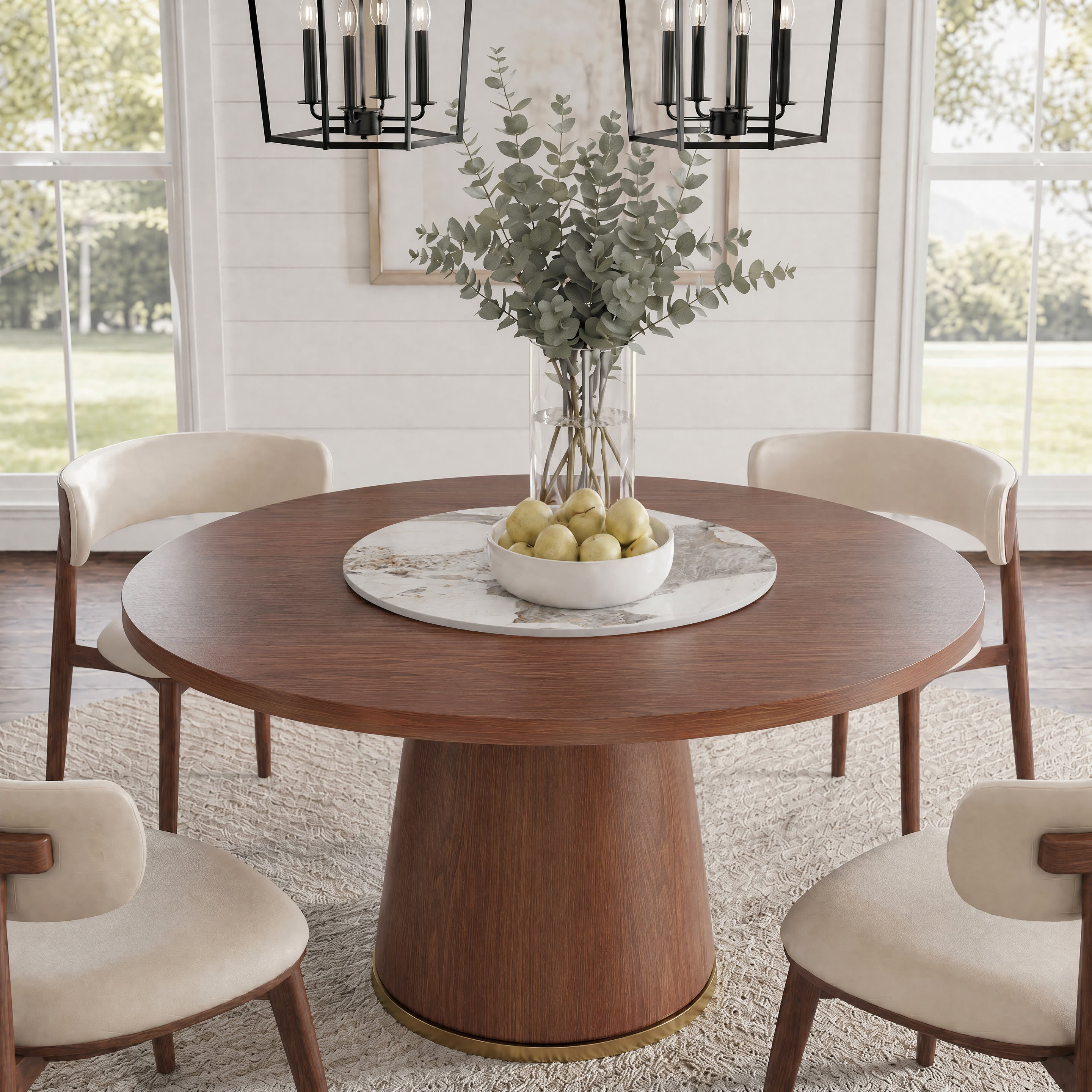 Maris Walnut Round Solid Wood Pedestal Dining Table with Pandora Stone Lazy Susan - 59.05'' W X 59.05'' D X 29.53'' H - image 0
