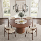 Maris Walnut Round Solid Wood Pedestal Dining Table with Pandora Stone Lazy Susan - image 8