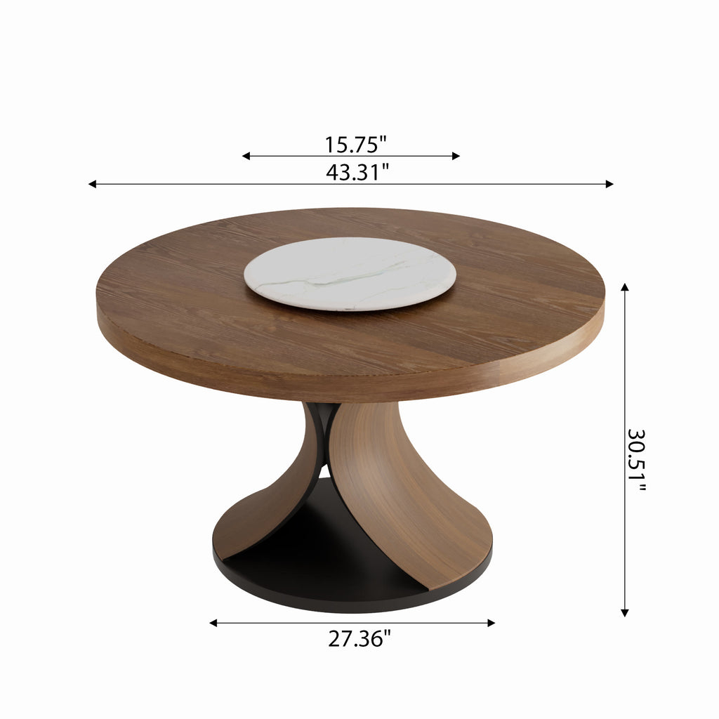 Round Solid Wood Dining Table with Snow White Sintered Stone Lazy Susan - image 6