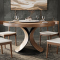 Round Solid Wood Dining Table with Snow White Sintered Stone Lazy Susan - 43" Table - image 0