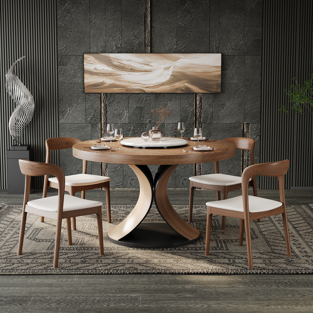 Round Solid Wood Dining Table with Snow White Sintered Stone Lazy Susan - image 4
