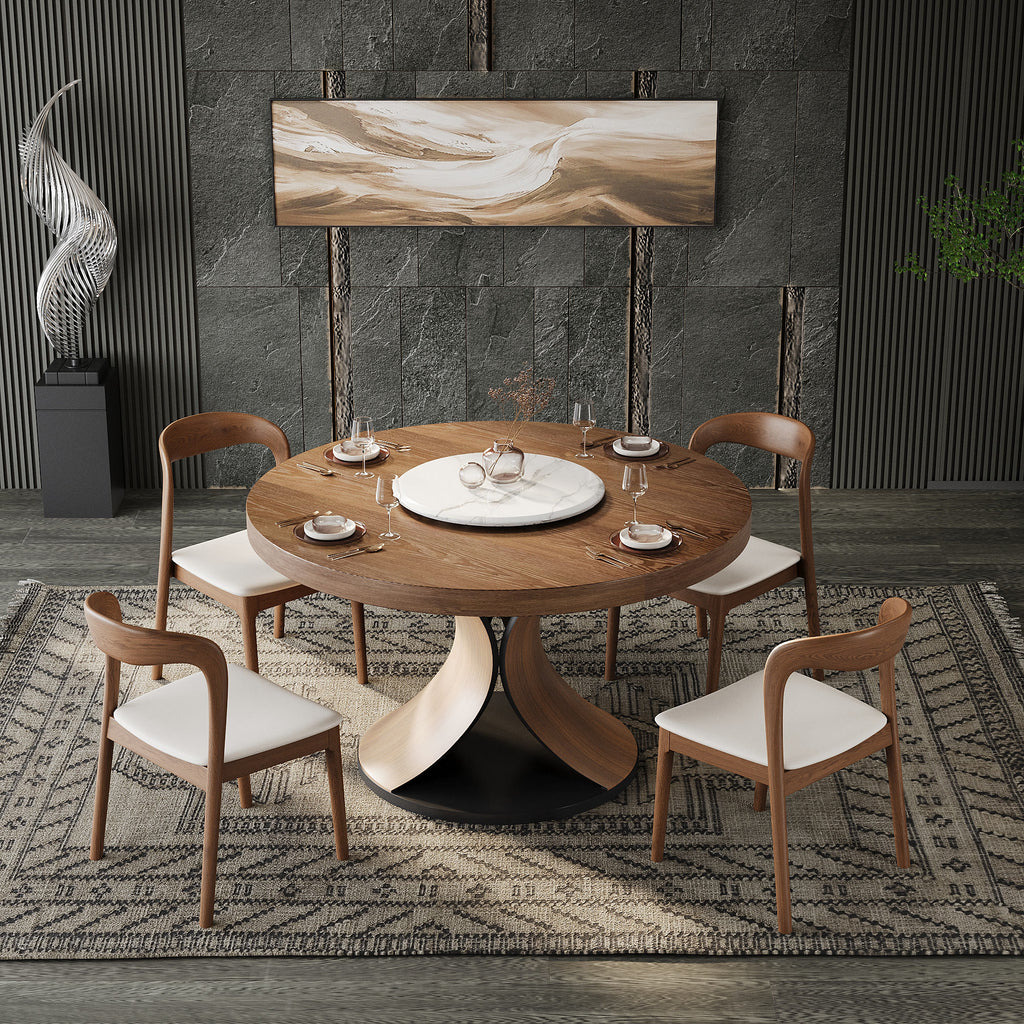 Round Solid Wood Dining Table with Snow White Sintered Stone Lazy Susan - image 5