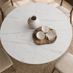 Mid-Century Round Dining Table With Sintered Stone Top & Solid Wood Splayed Leg Base For 2-8 - image 2