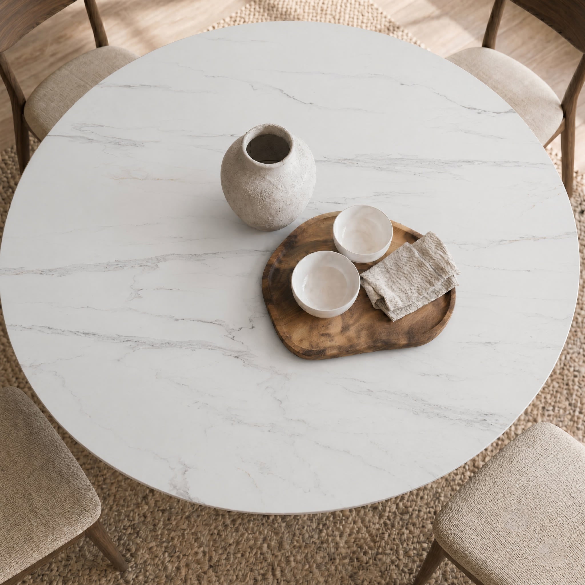 Mid-Century Round Dining Table With Sintered Stone Top & Solid Wood Splayed Leg Base For 2-8 - image 2