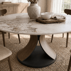 Mid-Century Round Dining Table With Sintered Stone Top & Solid Wood Splayed Leg Base For 2-8 - image 6