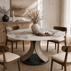Mid-Century Round Dining Table With Sintered Stone Top & Solid Wood Splayed Leg Base For 2-8 - Pandora - 63"Table - image 5