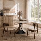 Mid-Century Round Dining Table With Sintered Stone Top & Solid Wood Splayed Leg Base For 2-8 - image 8