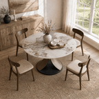 Mid-Century Round Dining Table With Sintered Stone Top & Solid Wood Splayed Leg Base For 2-8 - image 9