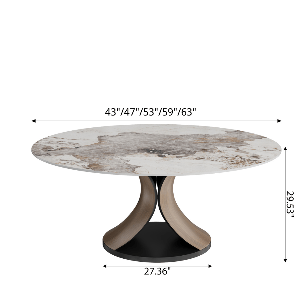 Mid-Century Round Dining Table With Sintered Stone Top & Solid Wood Splayed Leg Base For 2-8 - image 11