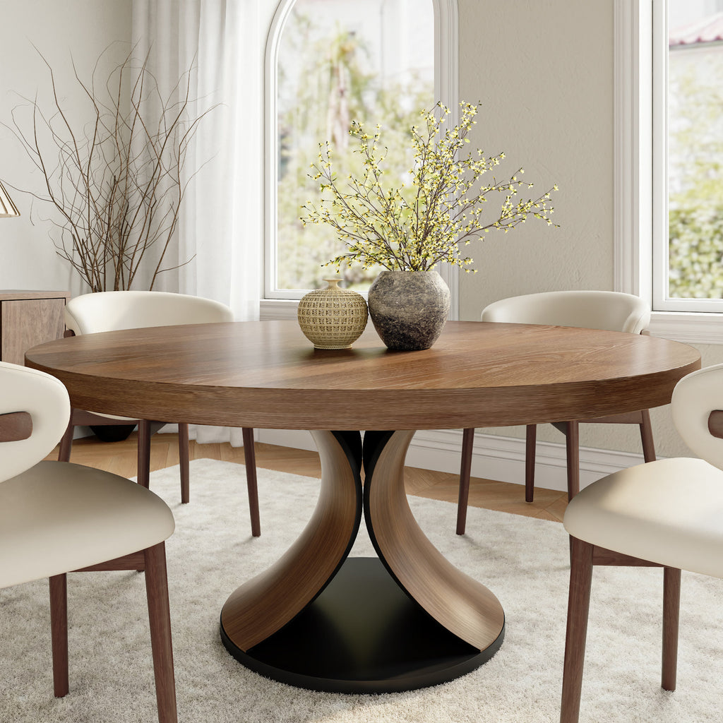 Round Dining Table Set with 4/6/8 Curved Backrest Solid Wood Dining Chairs - image 0