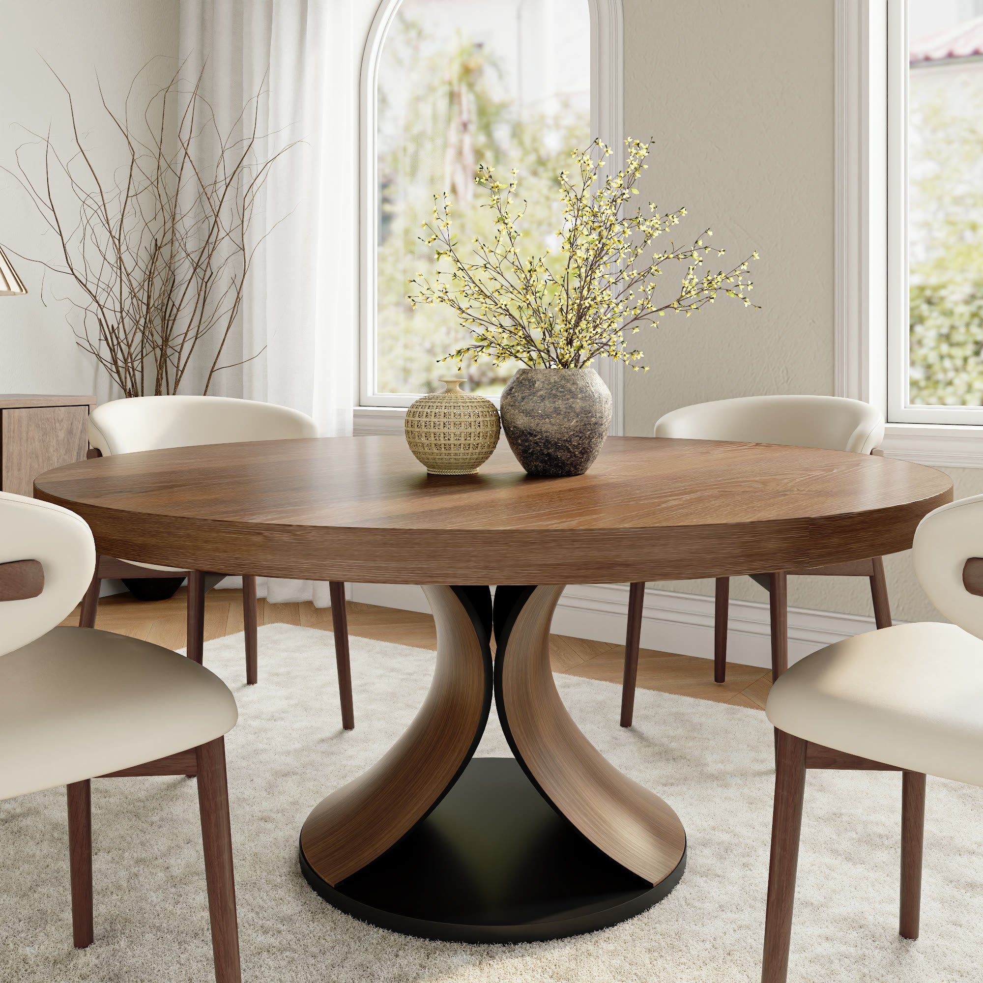Round Dining Table Set with 4/6/8 Curved Backrest Solid Wood Dining Chairs - image 0