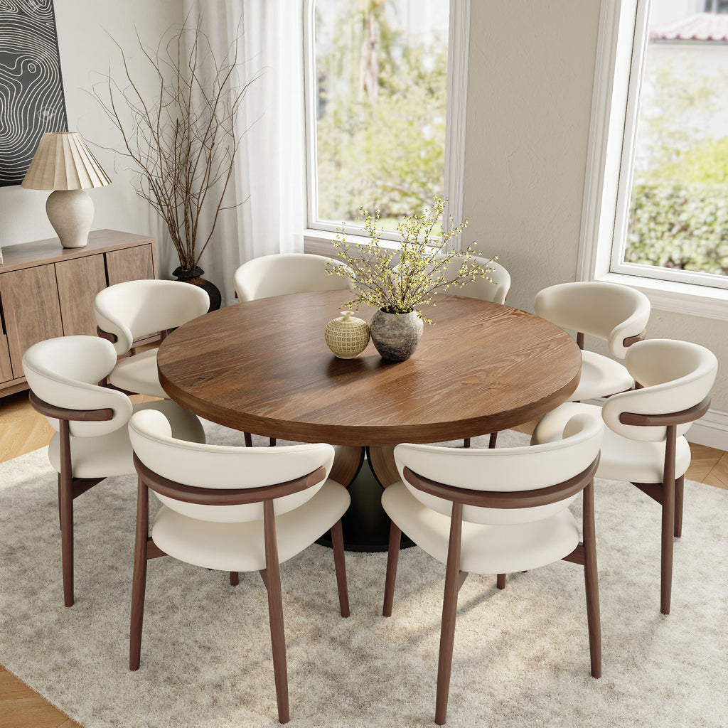Round Dining Table Set with 4/6/8 Curved Backrest Solid Wood Dining Chairs - Dark Walnut - 59" Table+8x Chairs - image 12