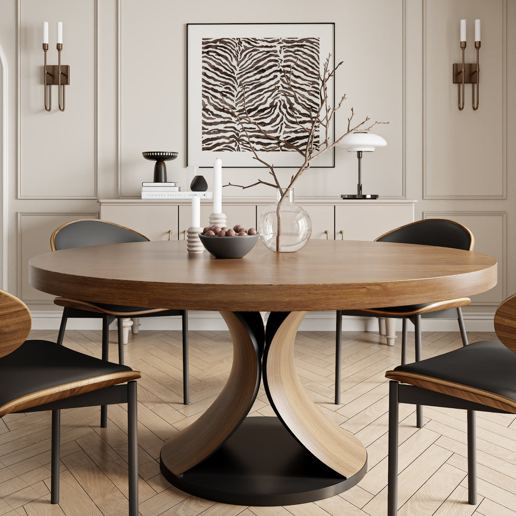 Round Dining Table Set with 2/4/6/8 Simple Curved Solid Wood Leather Dining Chairs - image 0