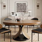 Round Dining Table Set with 2/4/6/8 Simple Curved Solid Wood Leather Dining Chairs - image 0