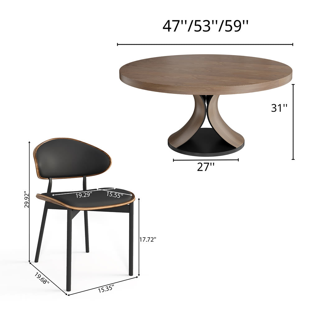 Round Dining Table Set with 2/4/6/8 Simple Curved Solid Wood Leather Dining Chairs - image 9