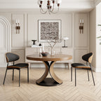 Round Dining Table Set with 2/4/6/8 Simple Curved Solid Wood Leather Dining Chairs - Dark Walnut - 47" Table+2x Chairs - image 0