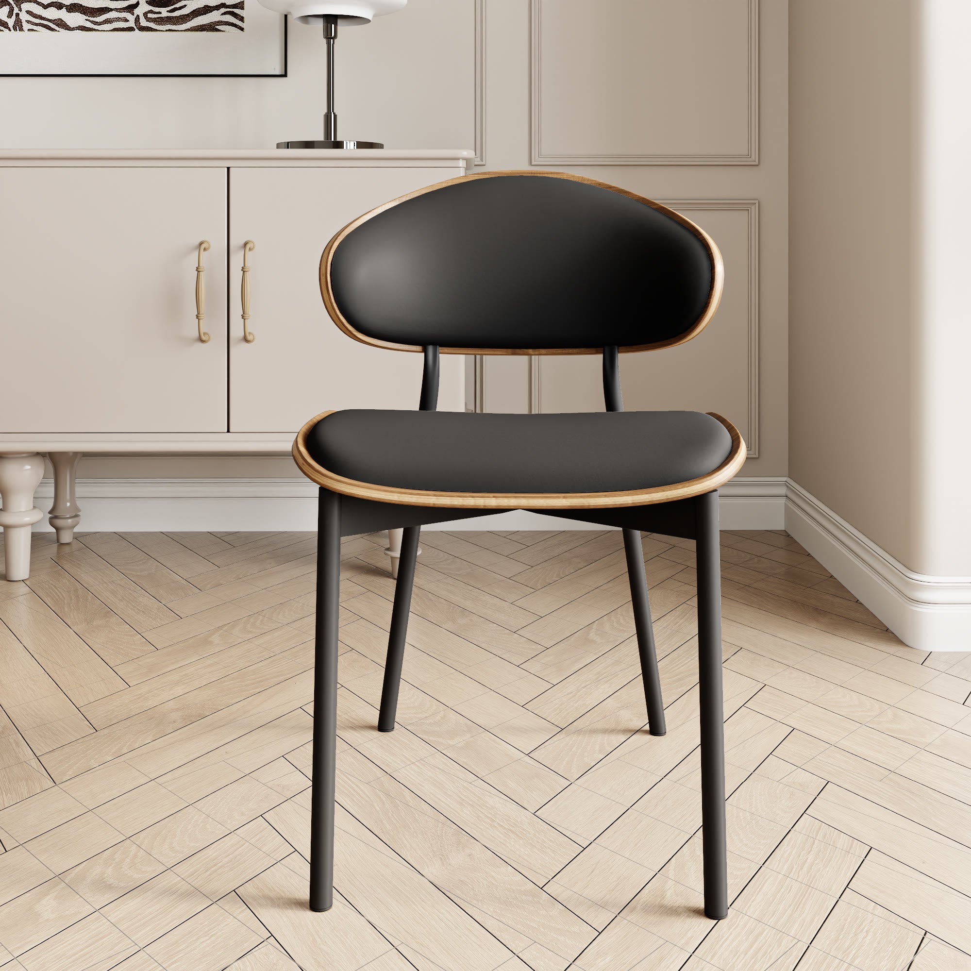 Round Dining Table Set with 2/4/6/8 Simple Curved Solid Wood Leather Dining Chairs - image 4