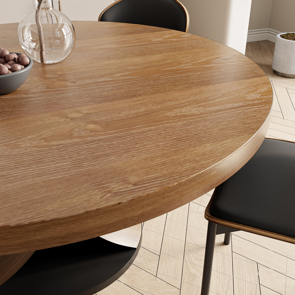 Round Dining Table Set with 2/4/6/8 Simple Curved Solid Wood Leather Dining Chairs - image 2