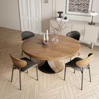 Round Dining Table Set with 2/4/6/8 Simple Curved Solid Wood Leather Dining Chairs - Dark Walnut - 53" Table+4x Chairs - image 6