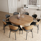 Round Dining Table Set with 2/4/6/8 Simple Curved Solid Wood Leather Dining Chairs - Dark Walnut - 59" Table+8x Chairs - image 8